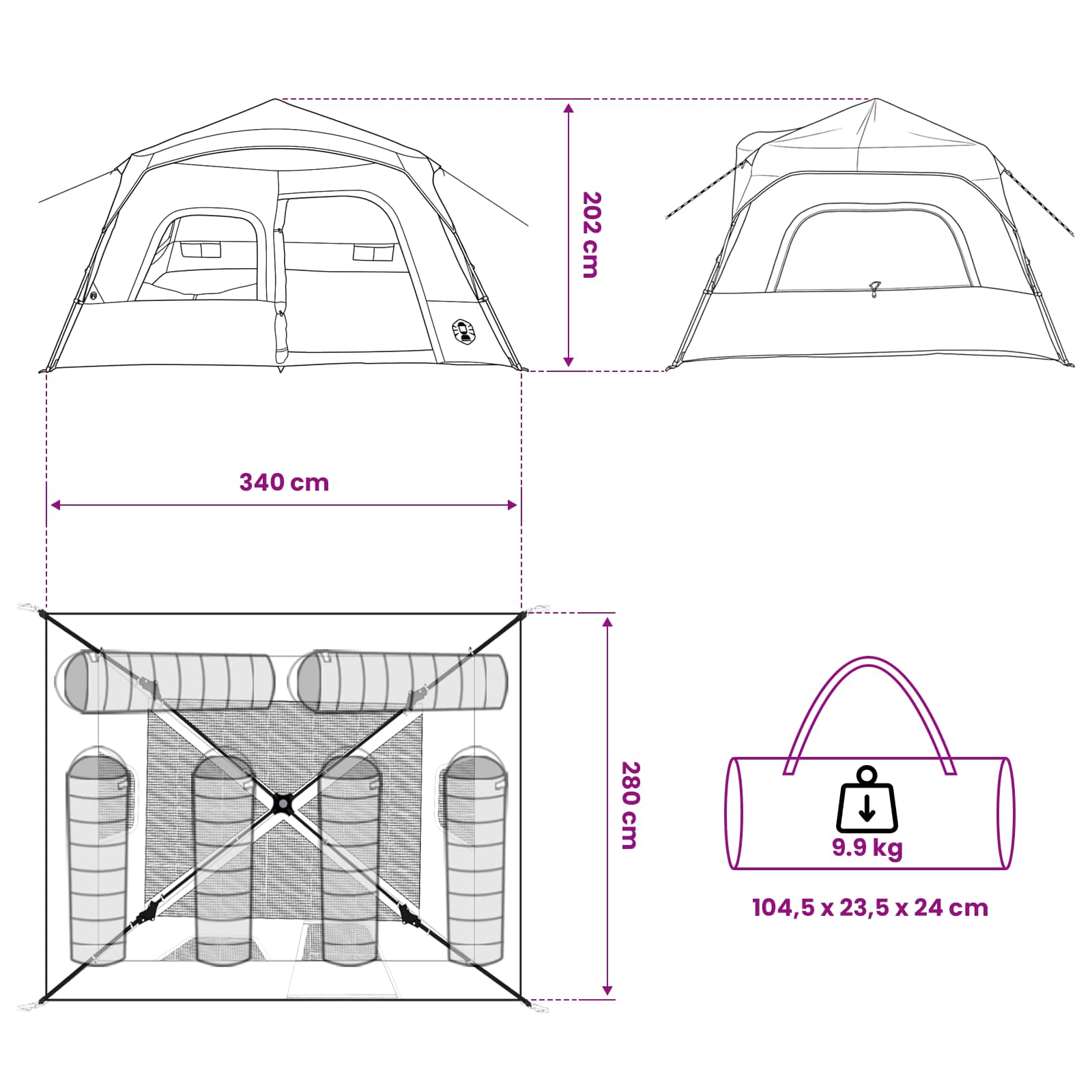 Tenda Istantanea Verde 340 x 280 x 190 cm