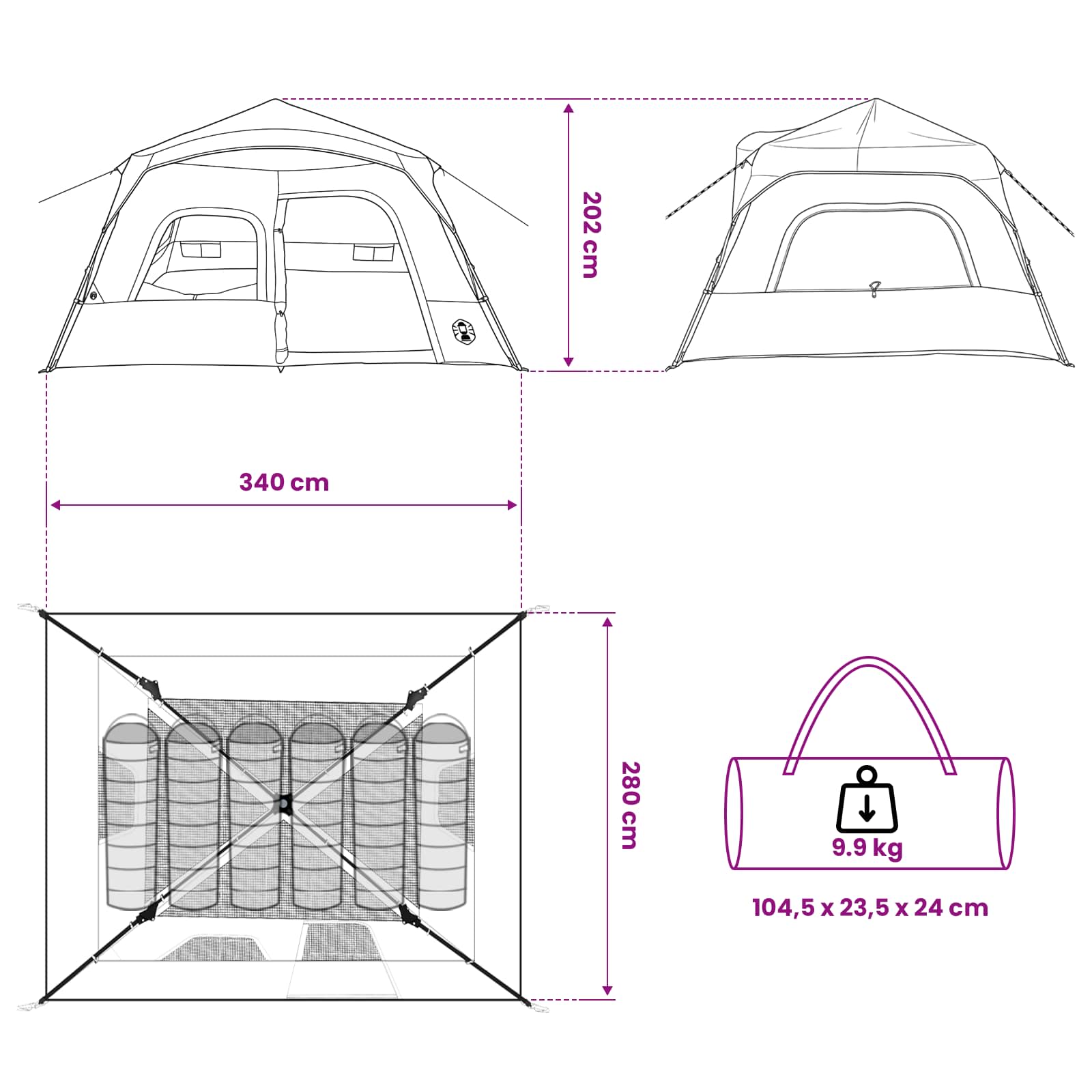 Tenda Istantanea Blu 340 x 280 x 190 cm