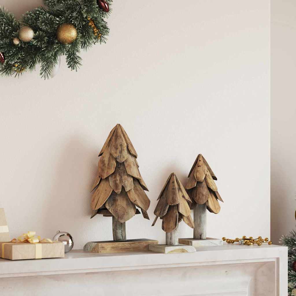 Albero di Natale 3 pz Marrone 40 cm Legno di teak massello