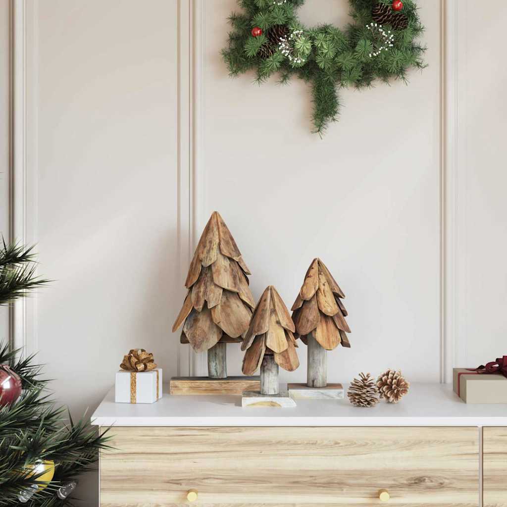Albero di Natale 3 pz Marrone 40 cm Legno di teak massello
