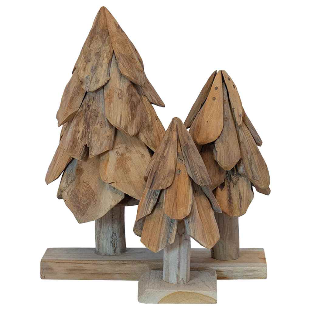 Albero di Natale 3 pz Marrone 40 cm Legno di teak massello