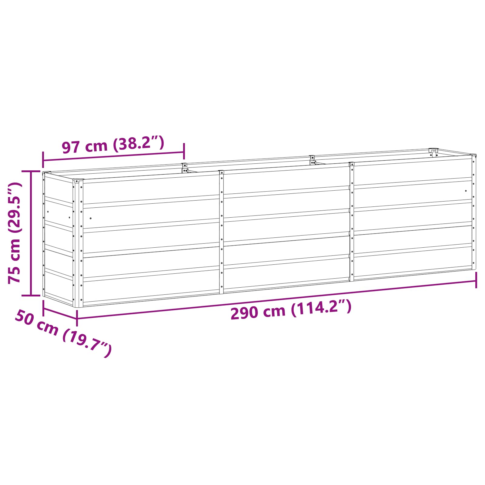 Fioriera Avorio 290 x 50 x 75 cm Acciaio zincato