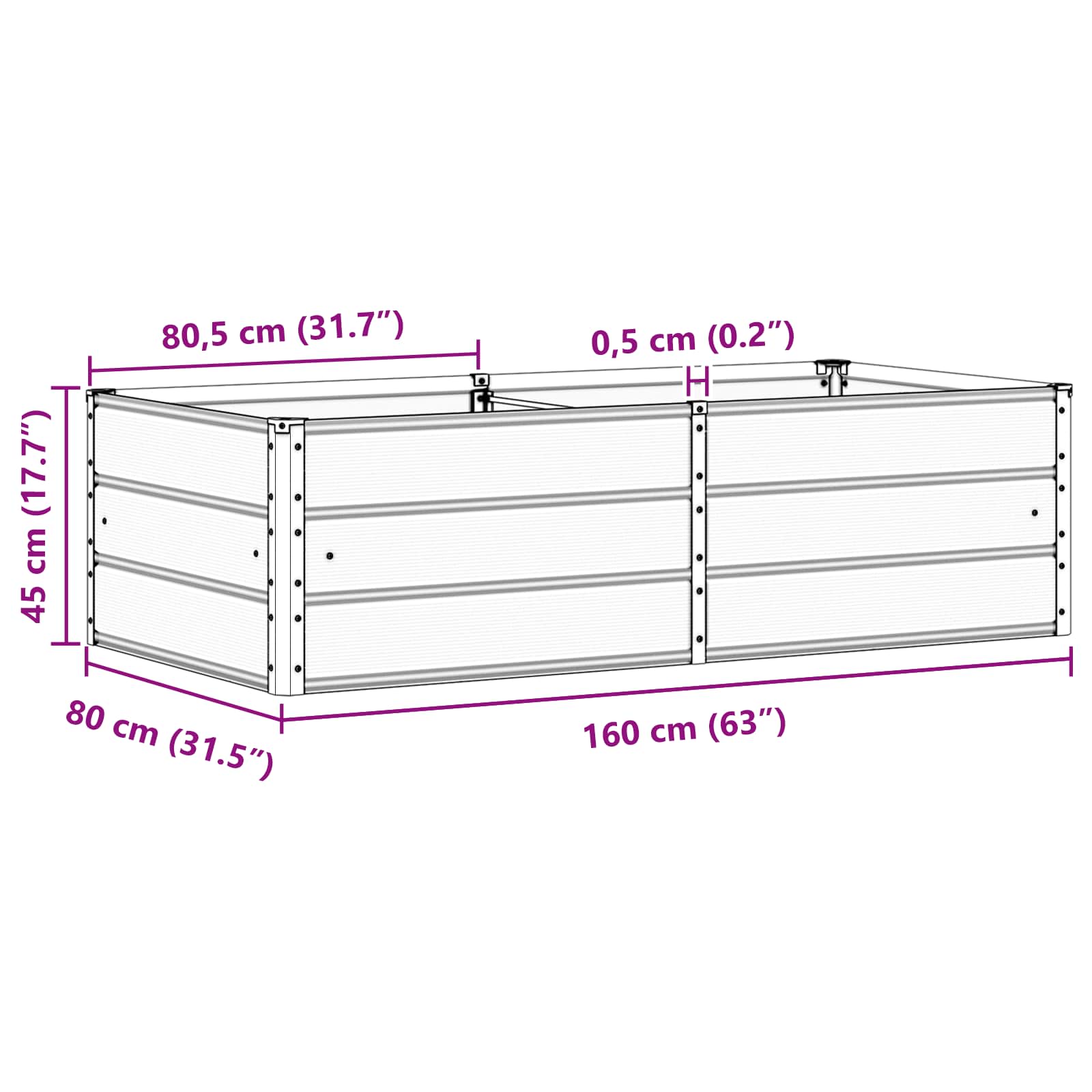 Fioriera Antracite 160 x 80 x 45 cm Acciaio