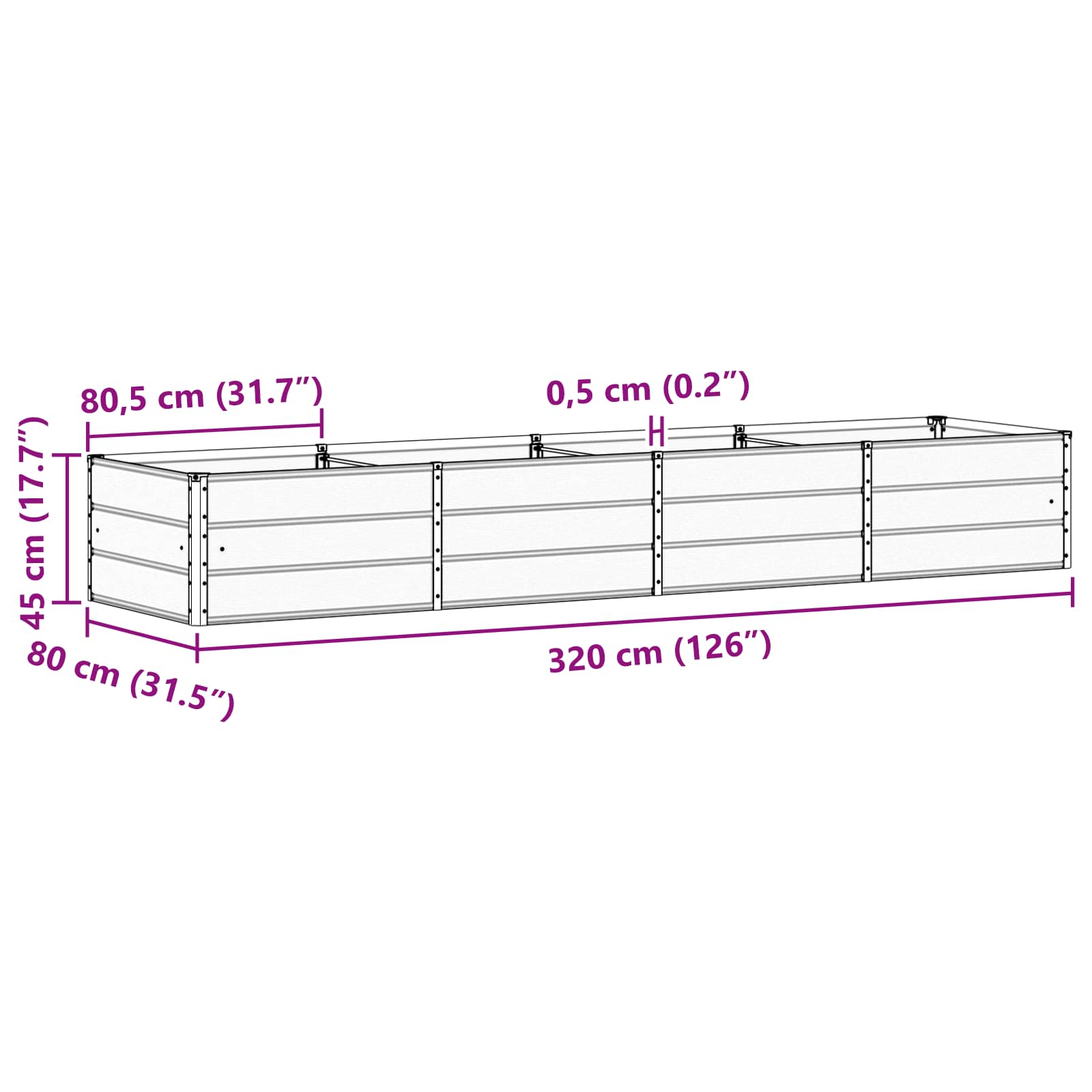 Fioriera Antracite 320 x 80 x 45 cm Acciaio