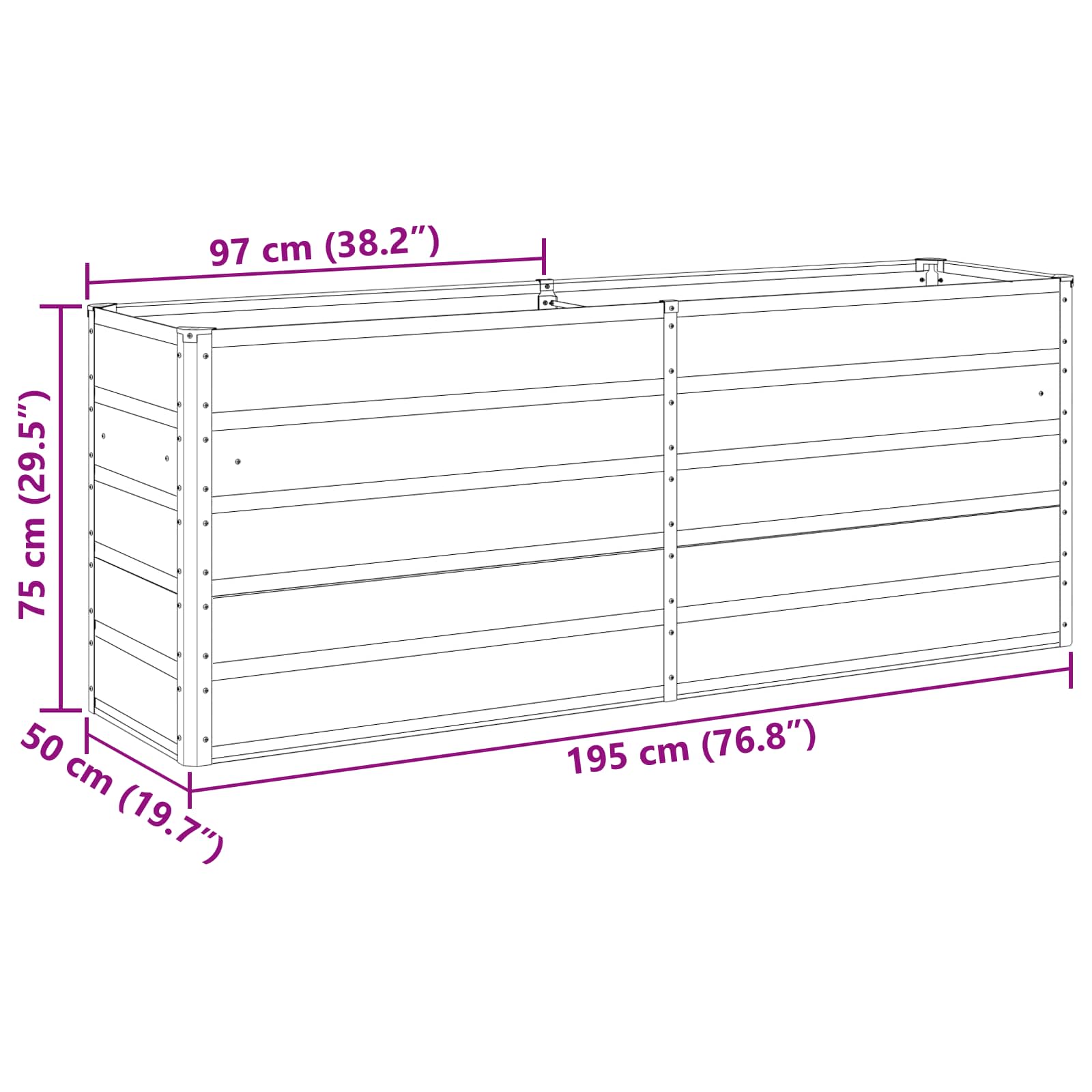 Fioriera Antracite 195 x 50 x 75 cm Acciaio zincato