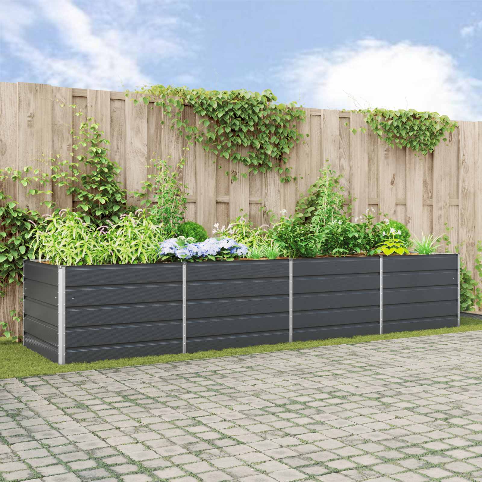 Fioriera Antracite 385 x 100 x 75 cm Acciaio zincato