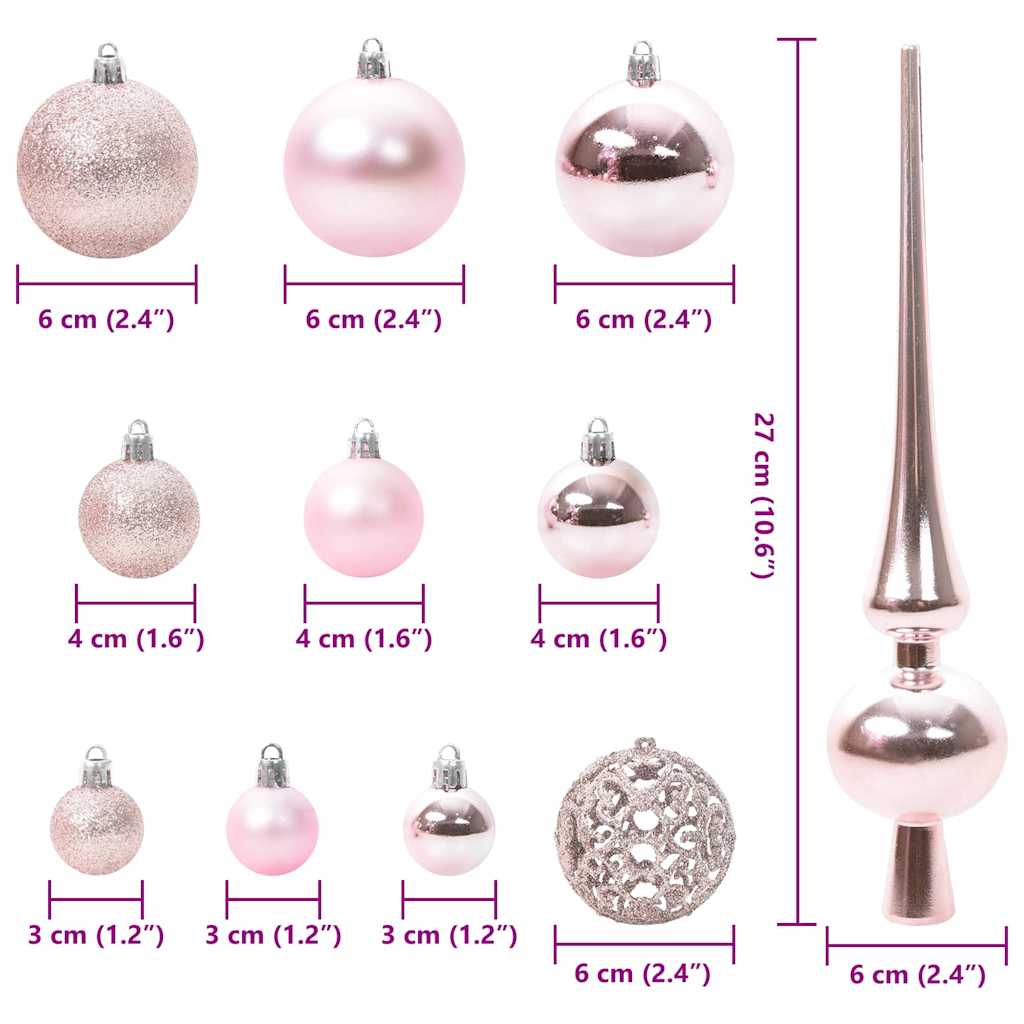 Set di Palle di Natale 61 pz 150 LED Bianco caldo Ø 6 cm