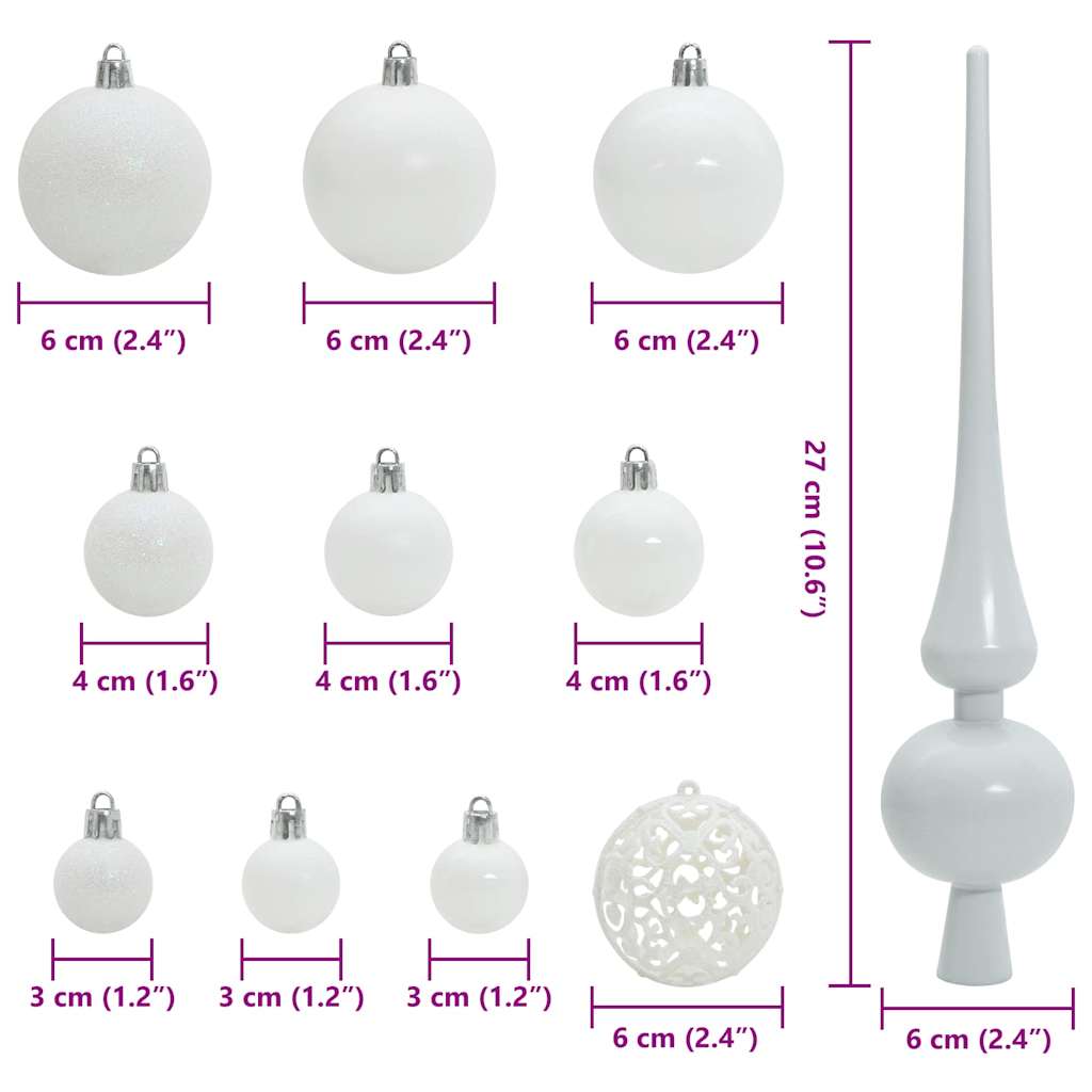 Set di Palle di Natale 120 pz 300 LED Bianco caldo Ø 6 cm