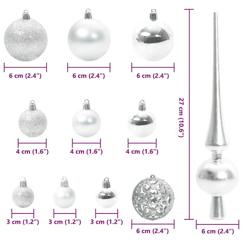 Set di Palle di Natale 120 pz 300 LED Bianco caldo Ø 6 cm