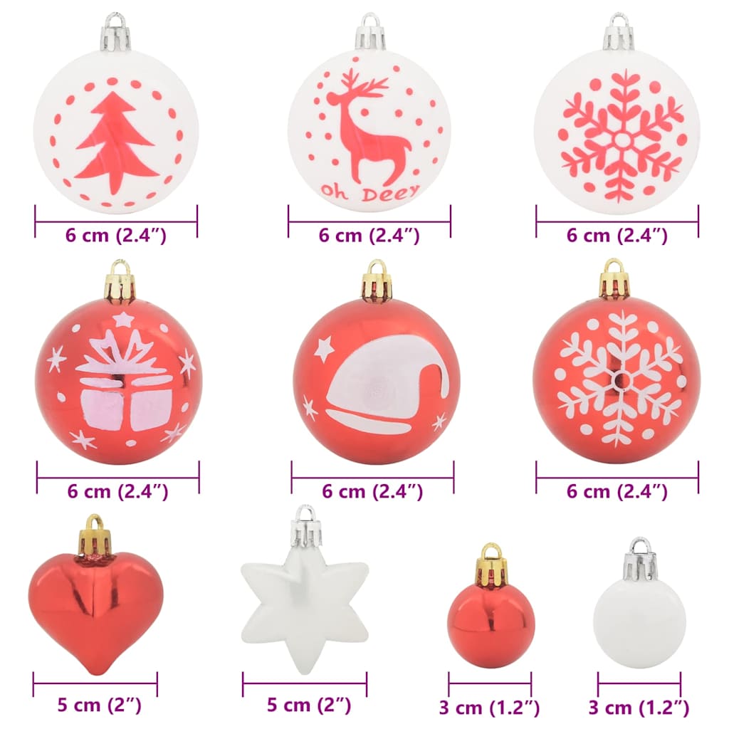 Set di Palle di Natale 40 pz Rosso e Bianco Ø 6 cm Plastica