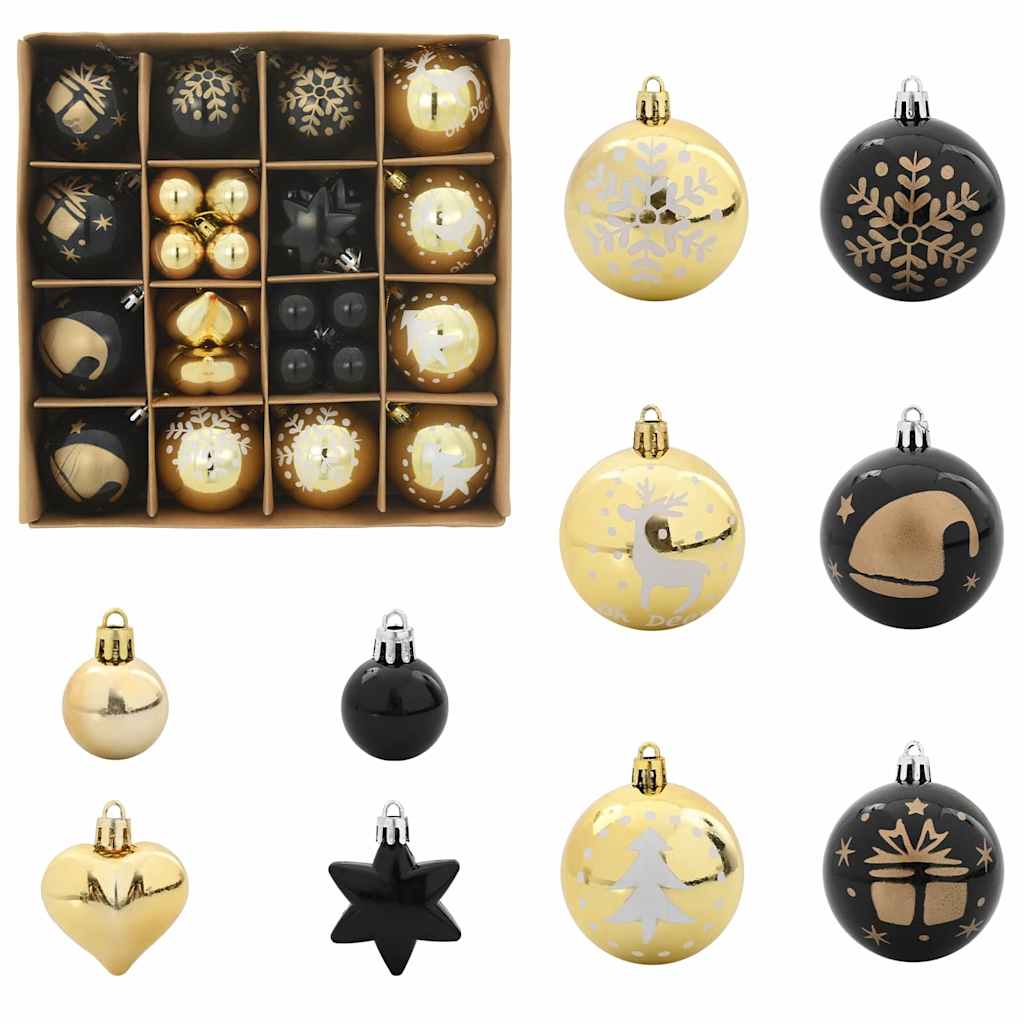 Set di Palle di Natale 40 pz Nero e Oro Ø 6 cm Plastica