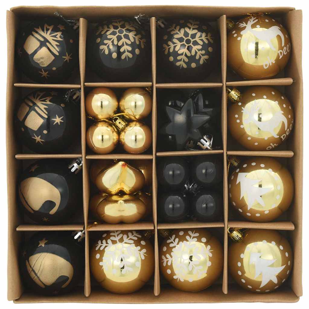 Set di Palle di Natale 40 pz Nero e Oro Ø 6 cm Plastica