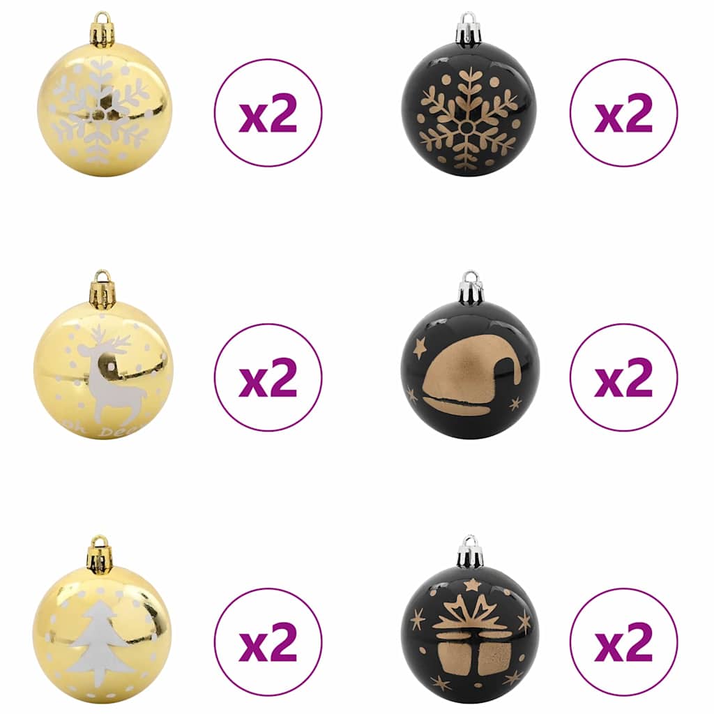 Set di Palle di Natale 40 pz Nero e Oro Ø 6 cm Plastica
