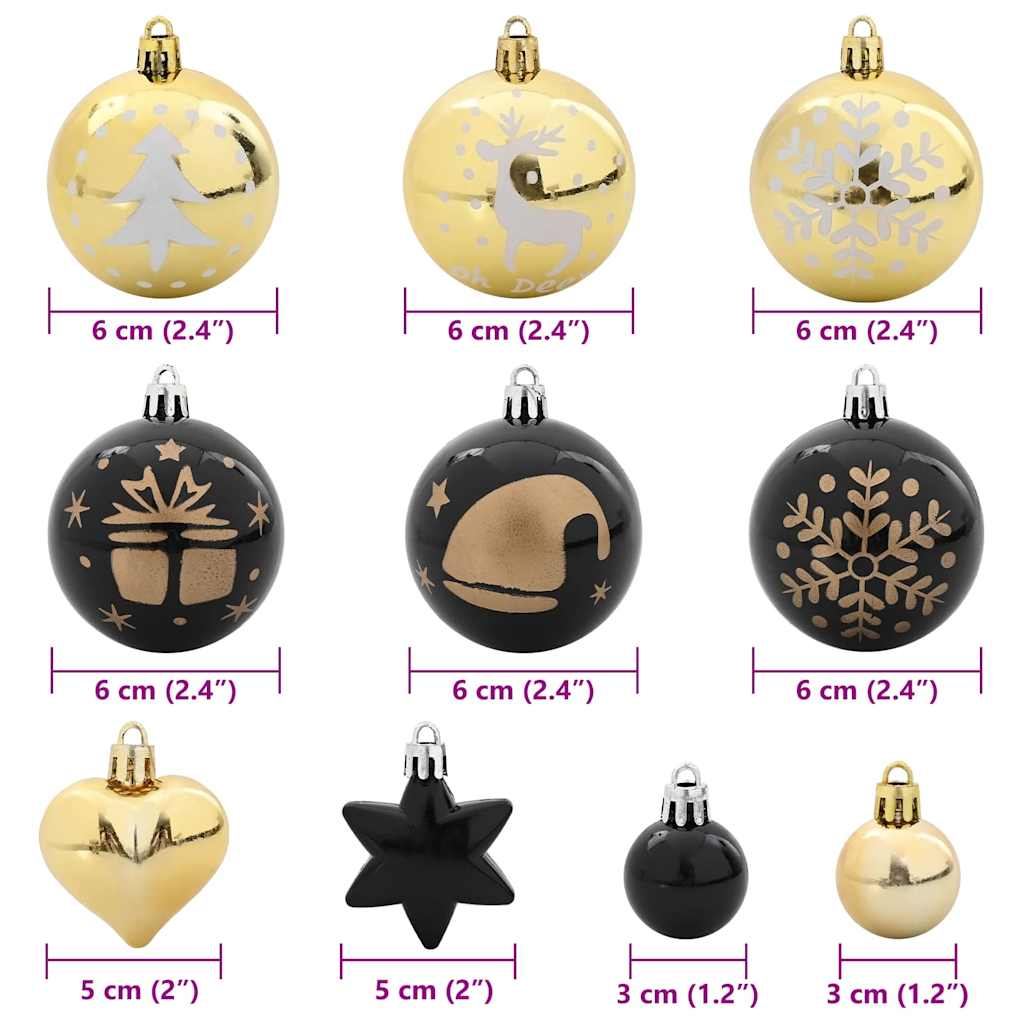 Set di Palle di Natale 40 pz Nero e Oro Ø 6 cm Plastica