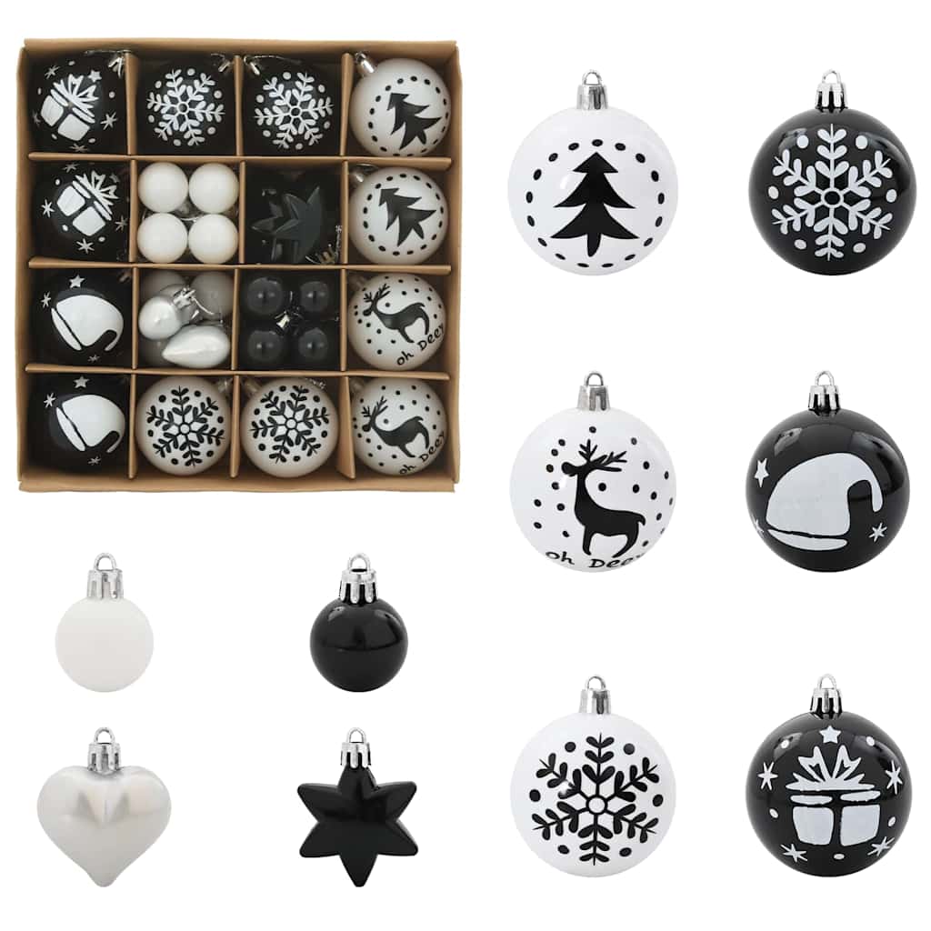 Set di Palle di Natale 40 pz Nero e Bianco Ø 6 cm Plastica