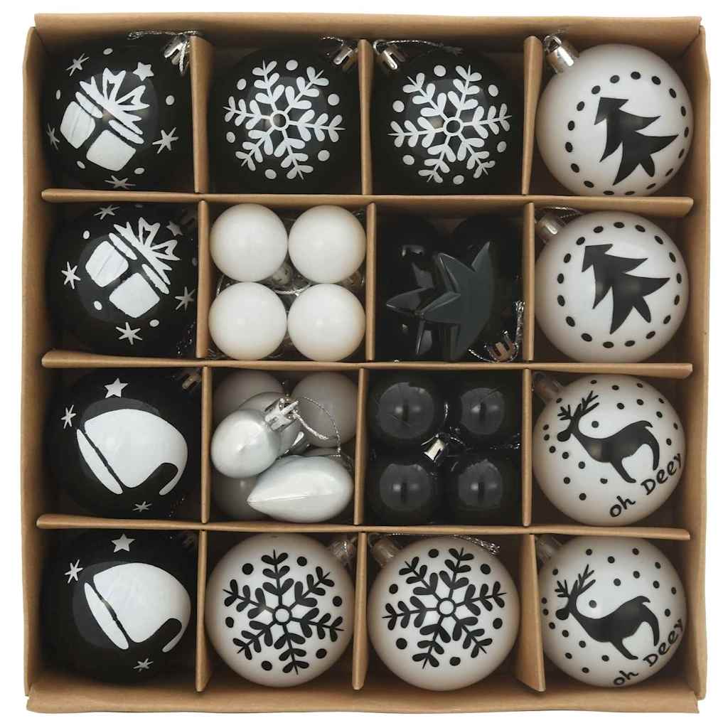 Set di Palle di Natale 40 pz Nero e Bianco Ø 6 cm Plastica