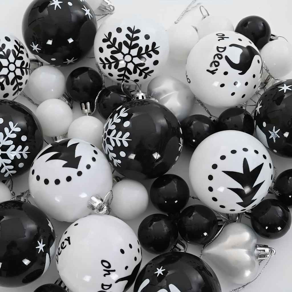 Set di Palle di Natale 40 pz Nero e Bianco Ø 6 cm Plastica