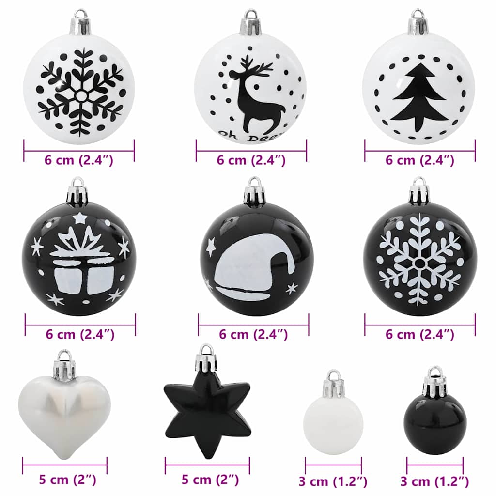 Set di Palle di Natale 40 pz Nero e Bianco Ø 6 cm Plastica