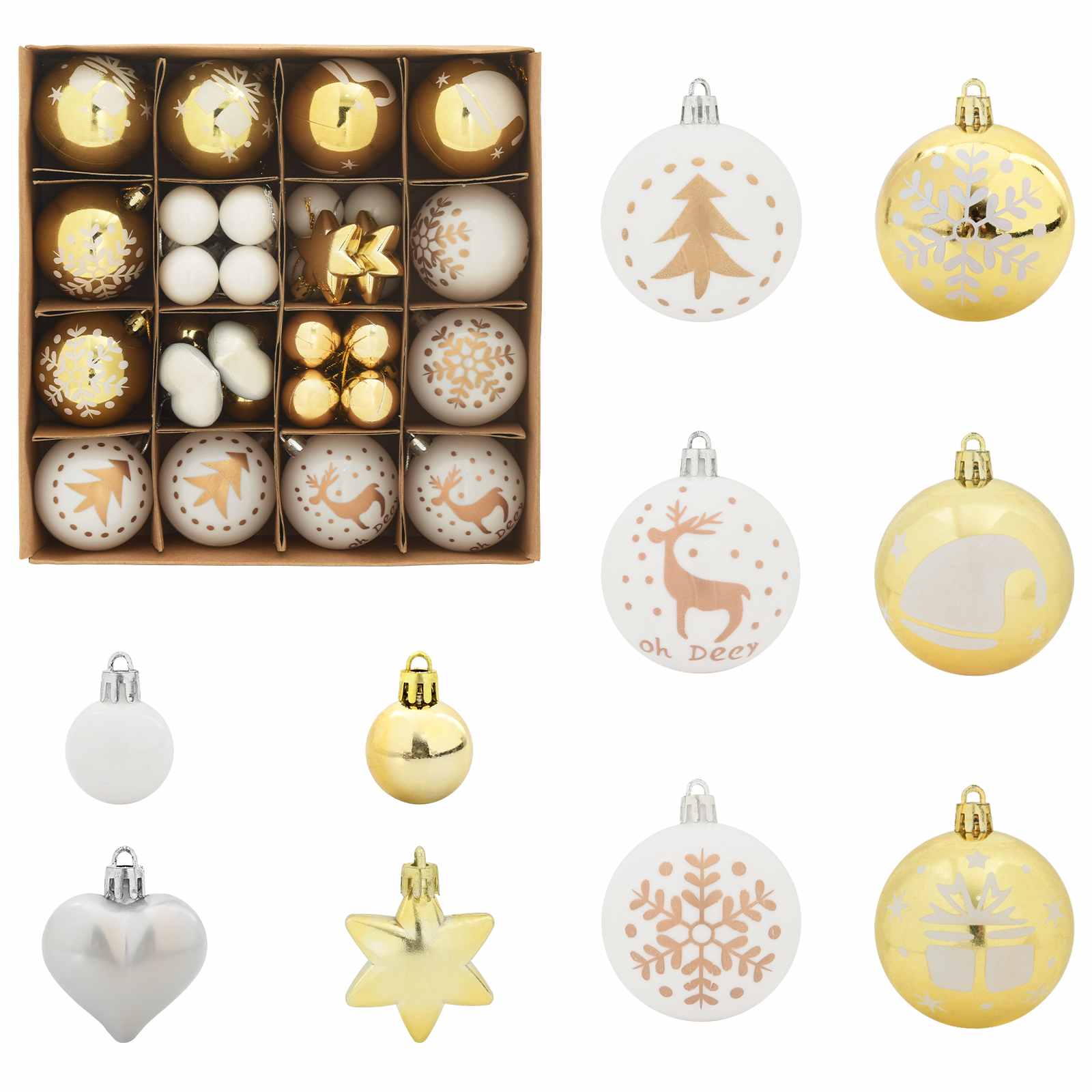 Set di Palle di Natale 40 pz Bianco e Oro Ø 6 cm Plastica