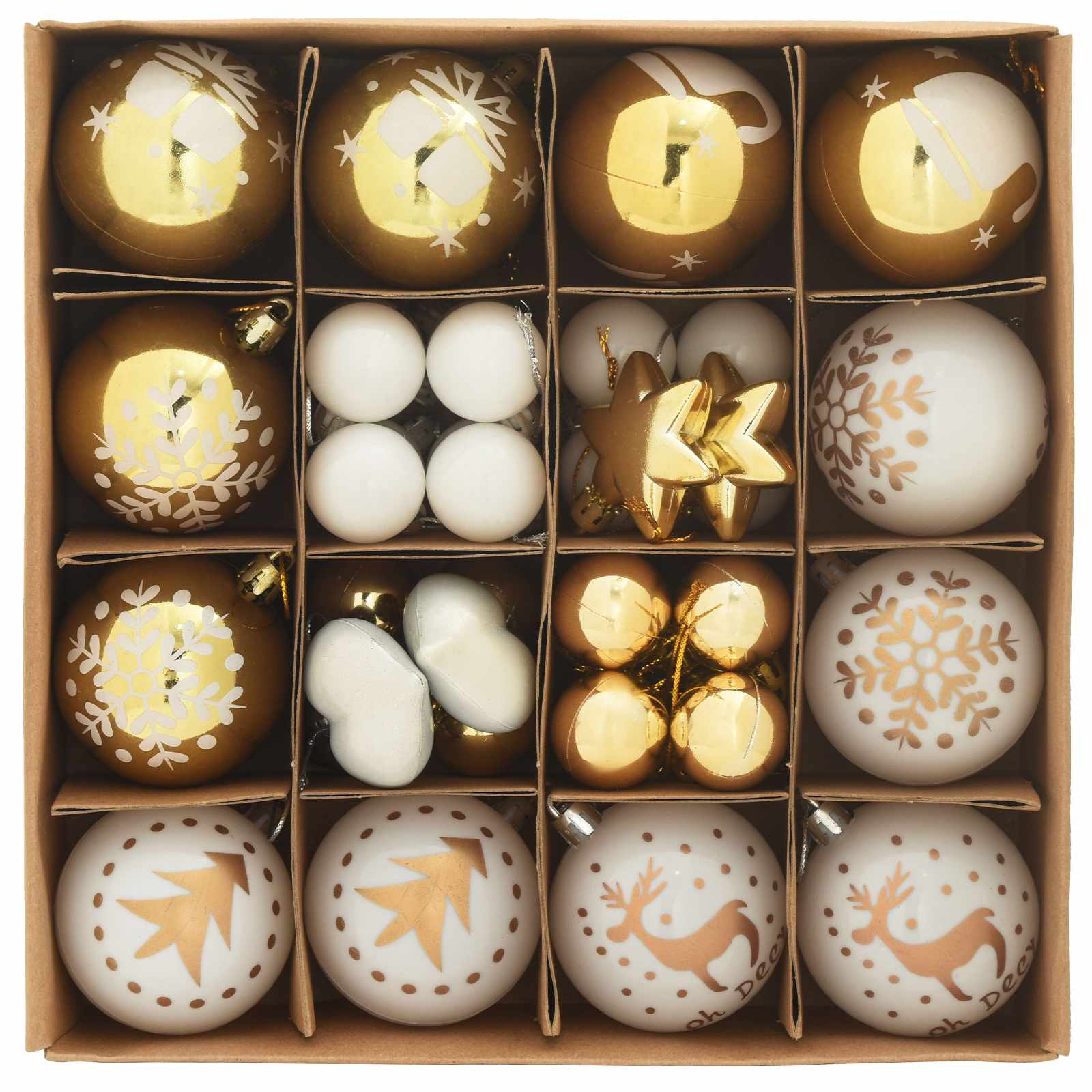 Set di Palle di Natale 40 pz Bianco e Oro Ø 6 cm Plastica