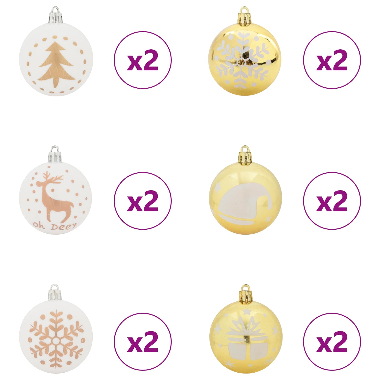 Set di Palle di Natale 40 pz Bianco e Oro Ø 6 cm Plastica