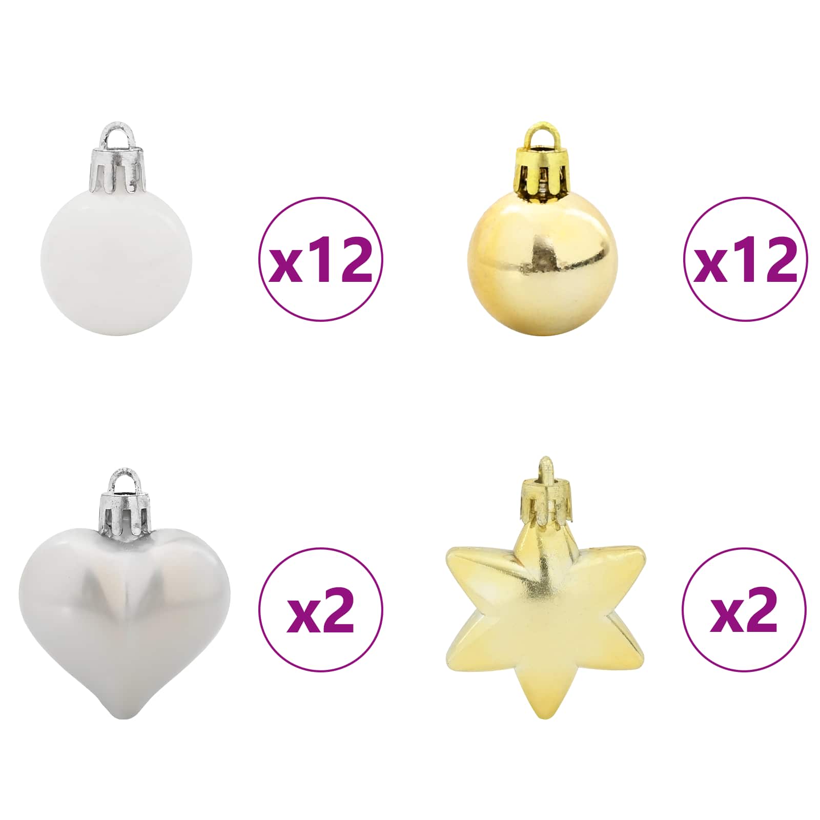 Set di Palle di Natale 40 pz Bianco e Oro Ø 6 cm Plastica
