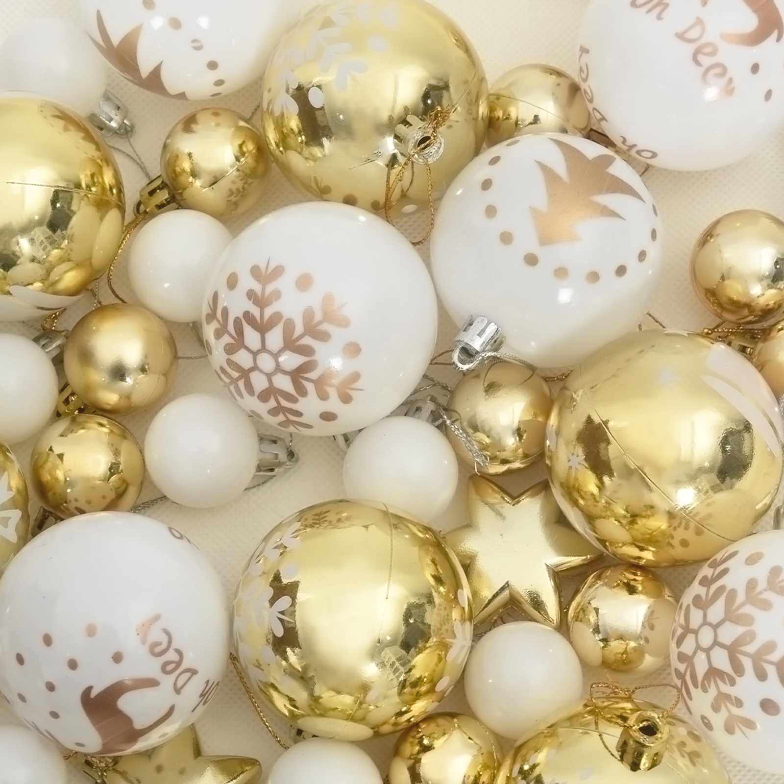 Set di Palle di Natale 40 pz Bianco e Oro Ø 6 cm Plastica