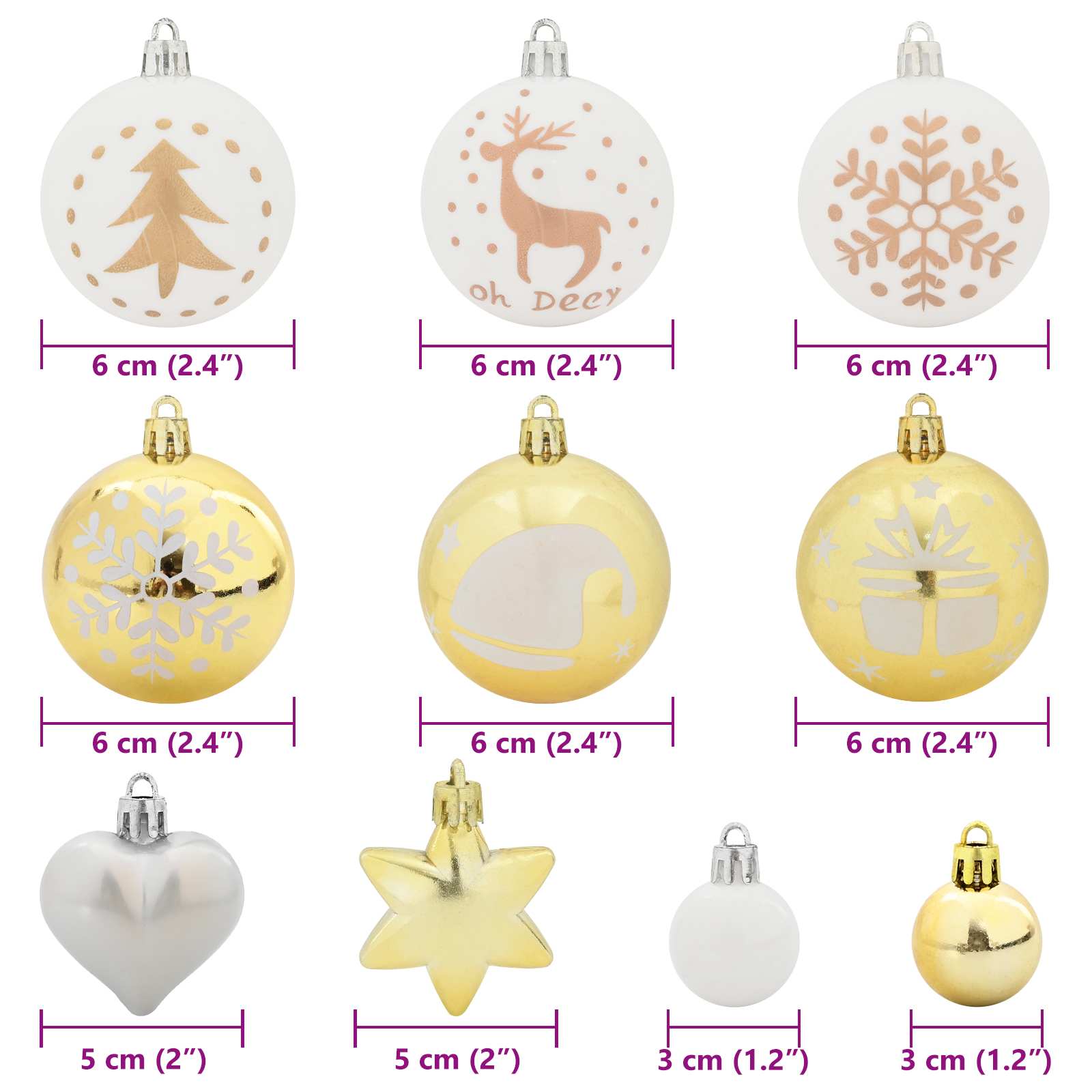 Set di Palle di Natale 40 pz Bianco e Oro Ø 6 cm Plastica