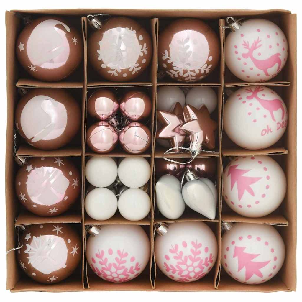 Set di Palle di Natale 40 pz Bianco e Rosa Ø 6 cm Plastica