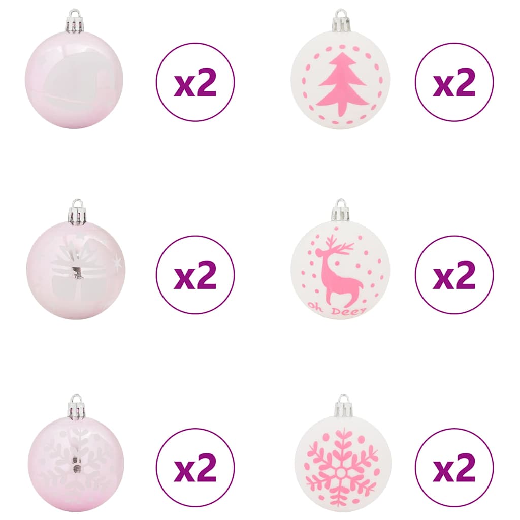 Set di Palle di Natale 40 pz Bianco e Rosa Ø 6 cm Plastica