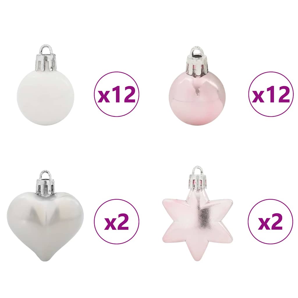 Set di Palle di Natale 40 pz Bianco e Rosa Ø 6 cm Plastica
