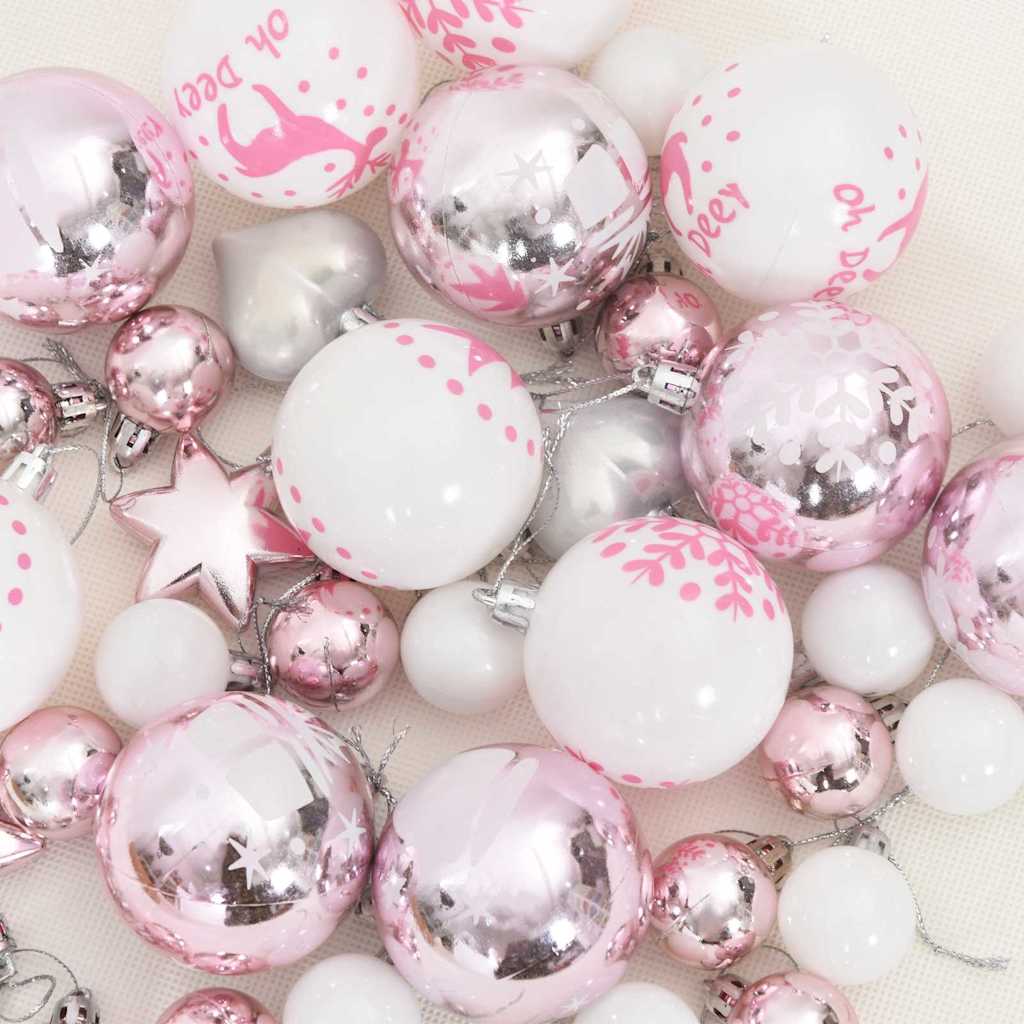 Set di Palle di Natale 40 pz Bianco e Rosa Ø 6 cm Plastica