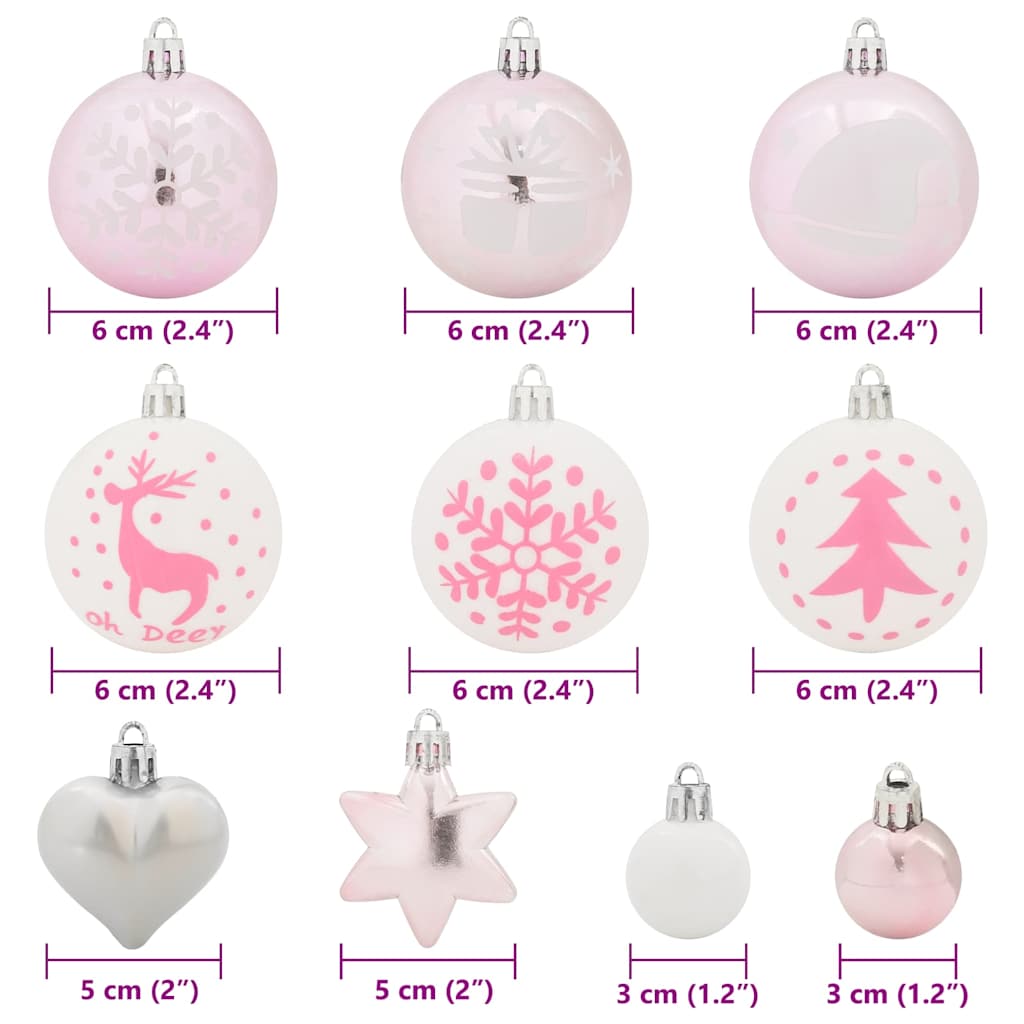 Set di Palle di Natale 40 pz Bianco e Rosa Ø 6 cm Plastica
