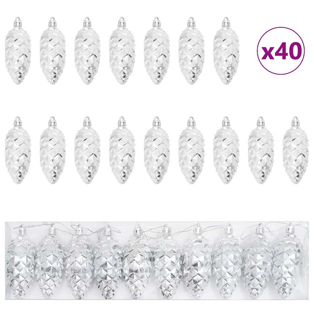 Palla di pino di Natale 40 pz Argento 4 x 9 cm Plastica