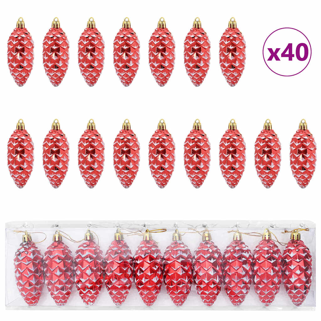 Palla di pino di Natale 40 pz Rosso 4 x 9 cm Plastica