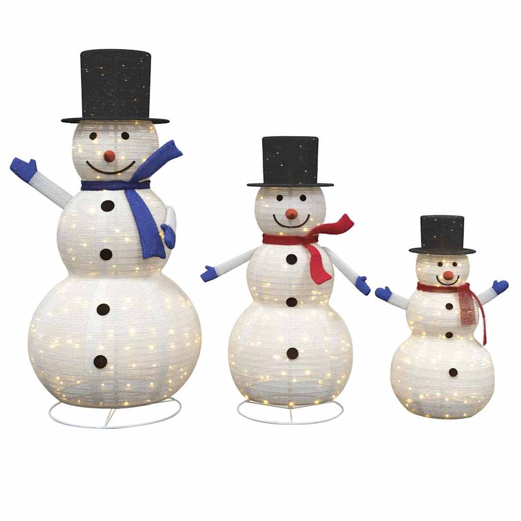 Famiglia di Pupazzi di Neve di Natale 3 pz Bianco caldo Tessuto