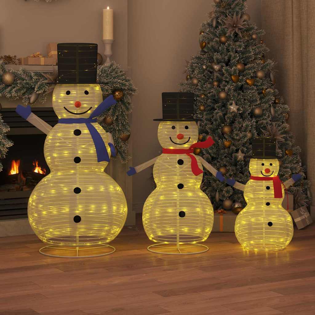Famiglia di Pupazzi di Neve di Natale 3 pz Bianco caldo Tessuto