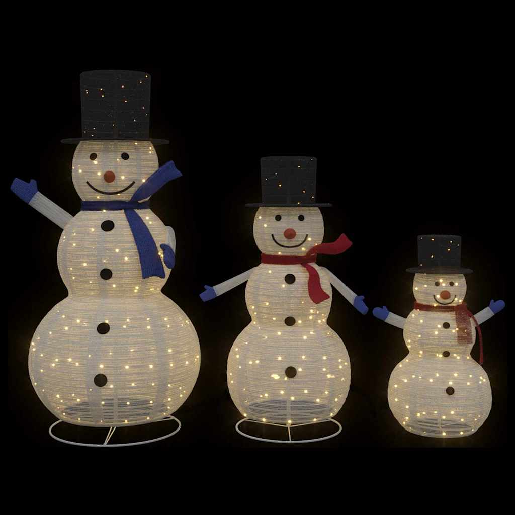 Famiglia di Pupazzi di Neve di Natale 3 pz Bianco caldo Tessuto