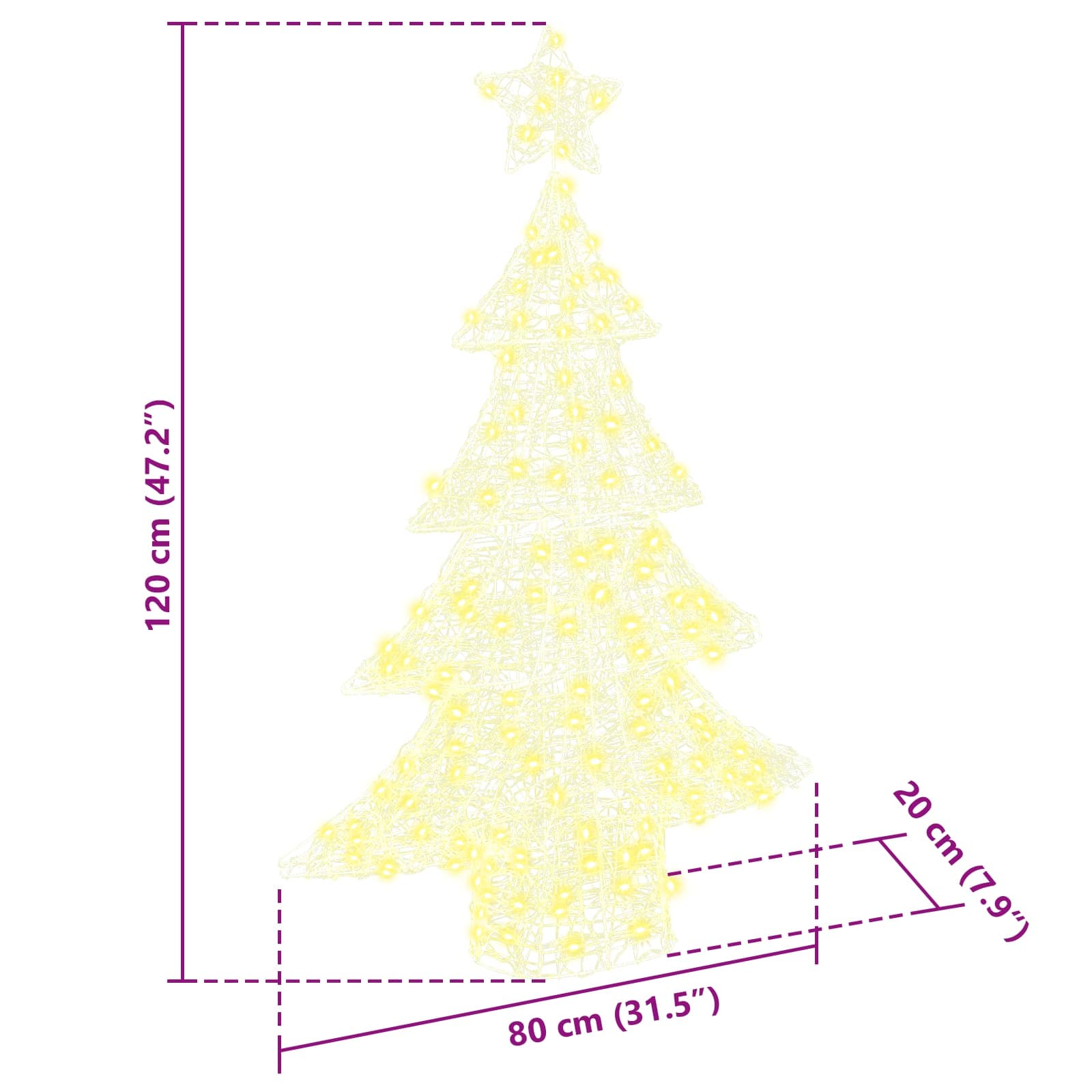 Albero di Natale 100 LED Bianco caldo 120 cm Acrilico