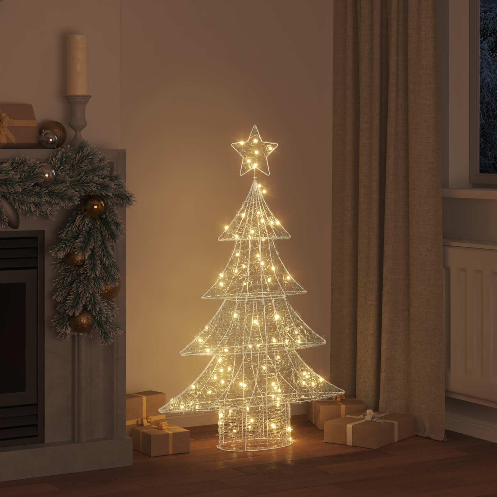 Albero di Natale 100 LED Bianco caldo 120 cm Acrilico