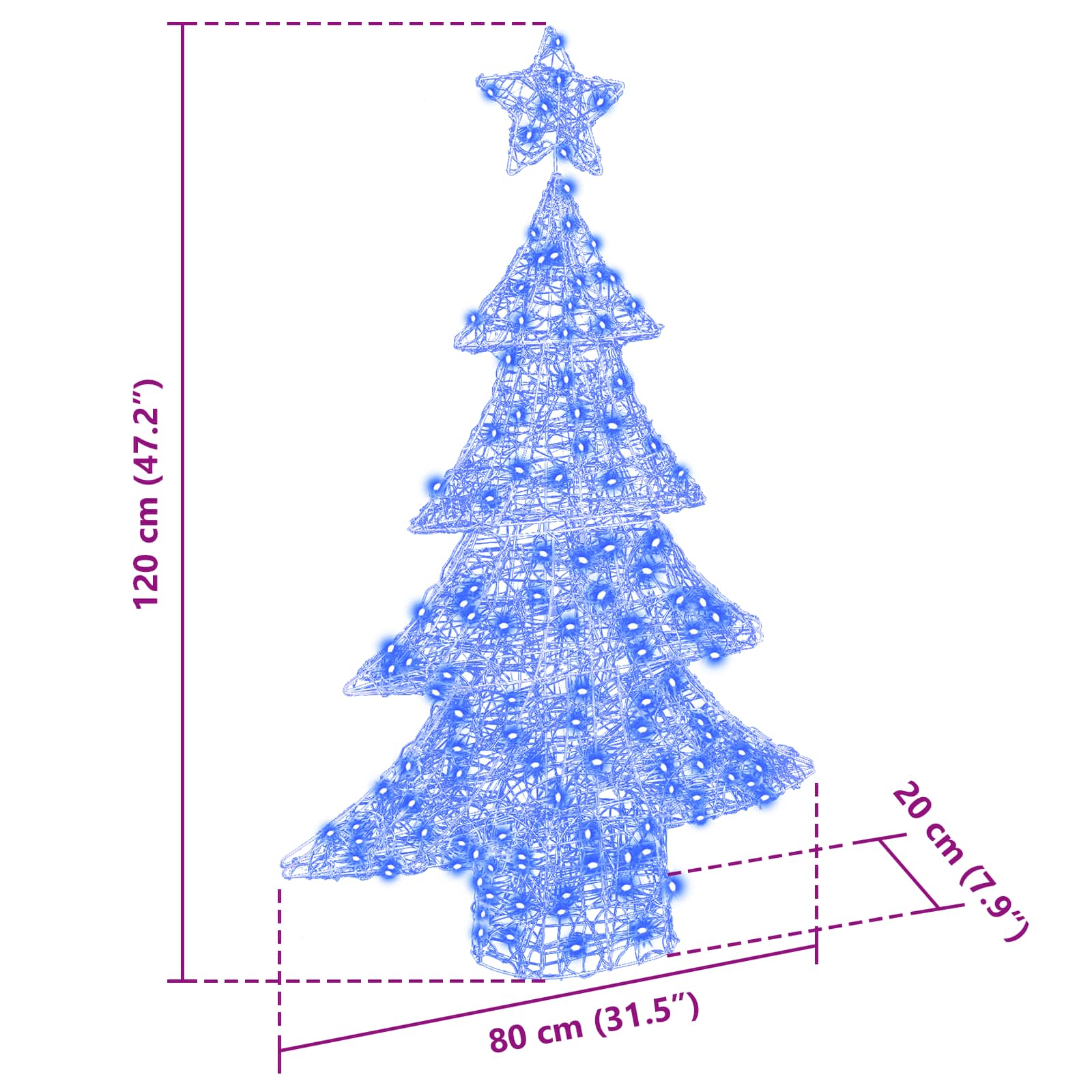 Albero di Natale 100 LED Blu 120 cm Acrilico