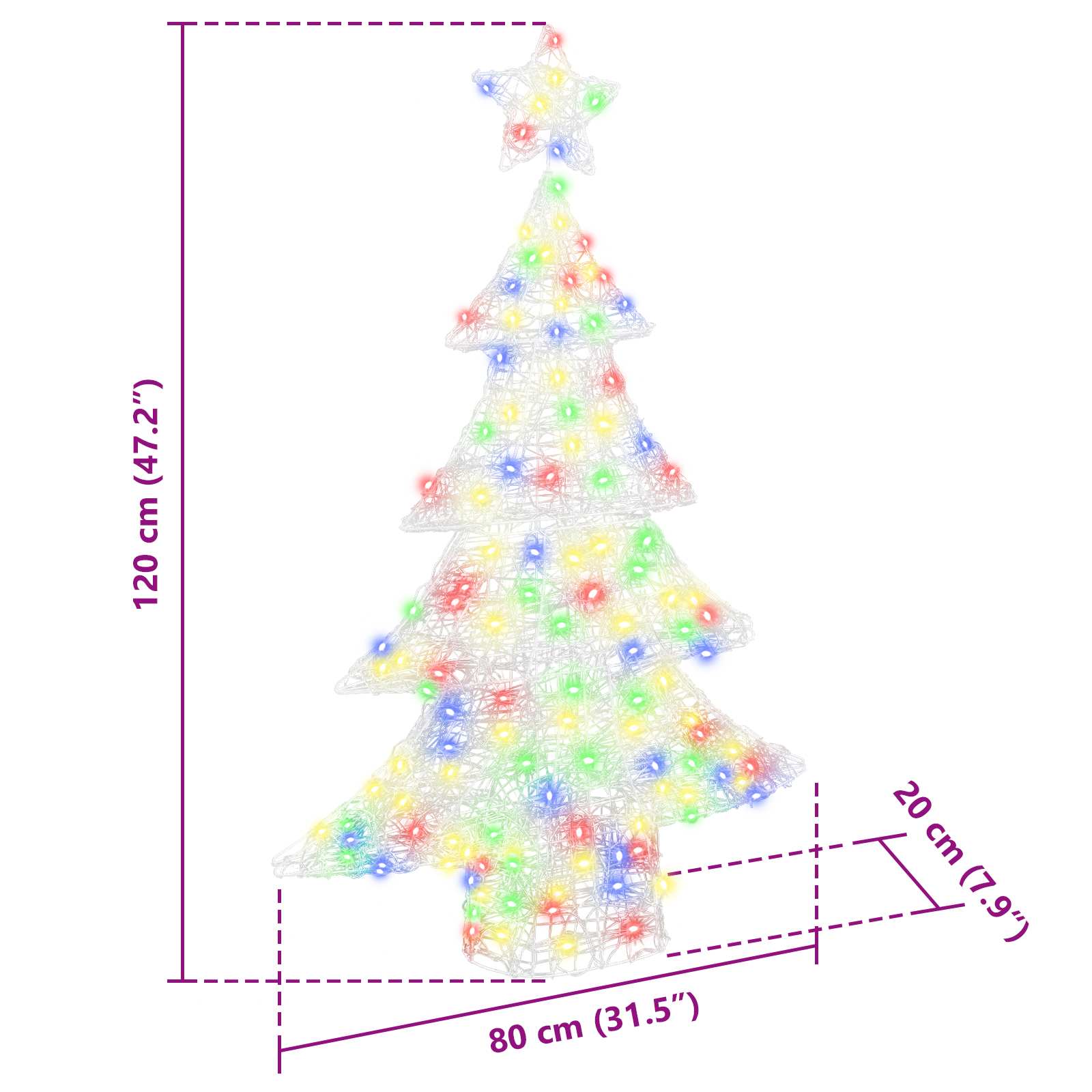 Albero di Natale 100 LED Multicolore 120 cm Acrilico
