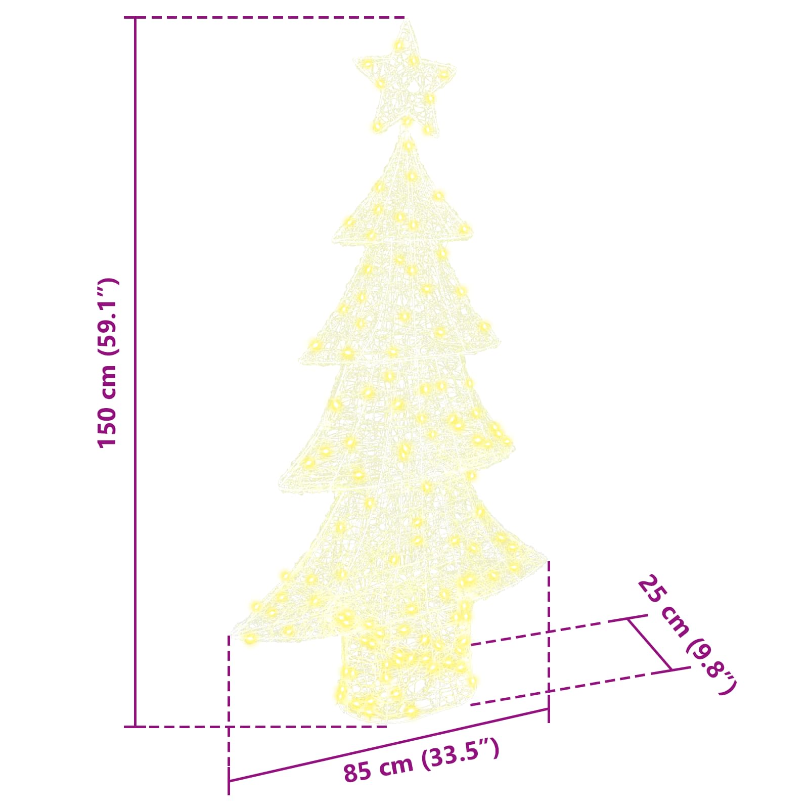 Albero di Natale 160 LED Bianco caldo 150 cm Acrilico