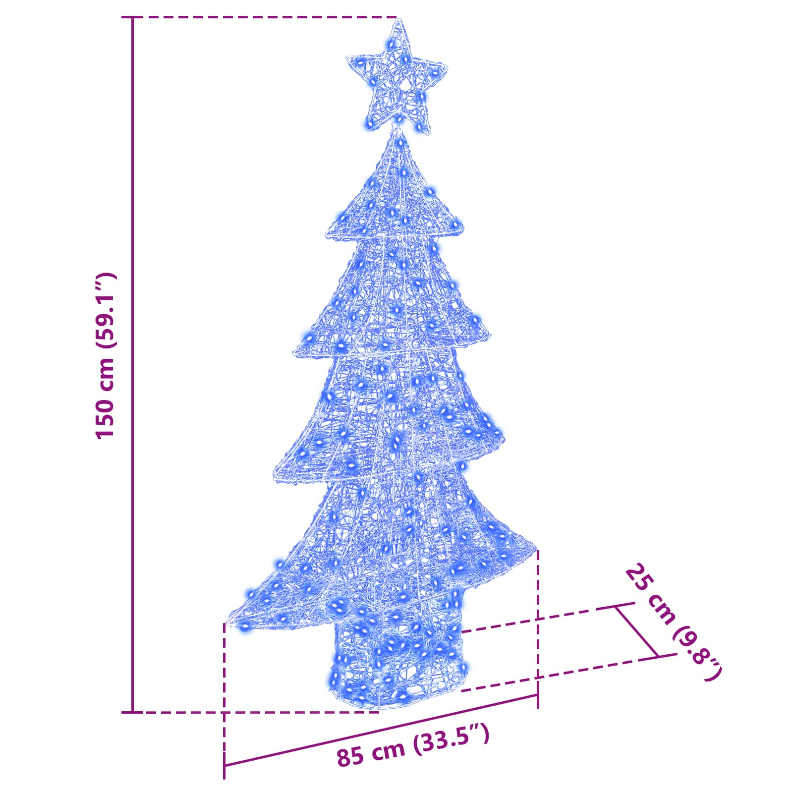 Albero di Natale 160 LED Blu 150 cm Acrilico