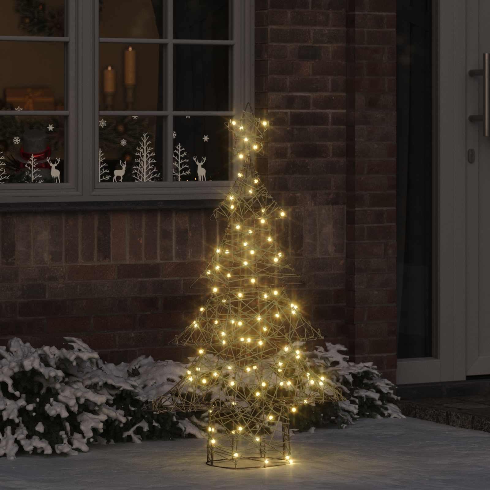 Albero di Natale 120 LED Bianco caldo 150 cm Rattan