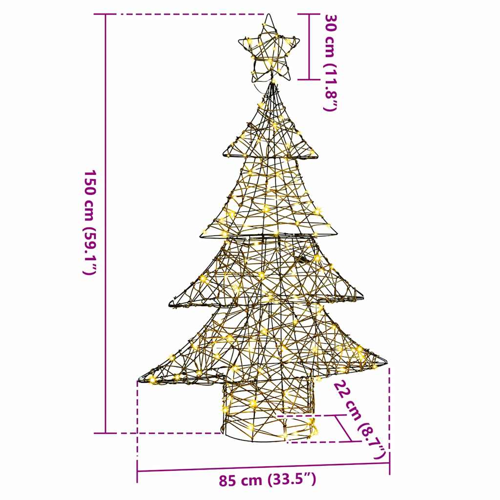 Albero di Natale 120 LED Bianco caldo 150 cm Rattan
