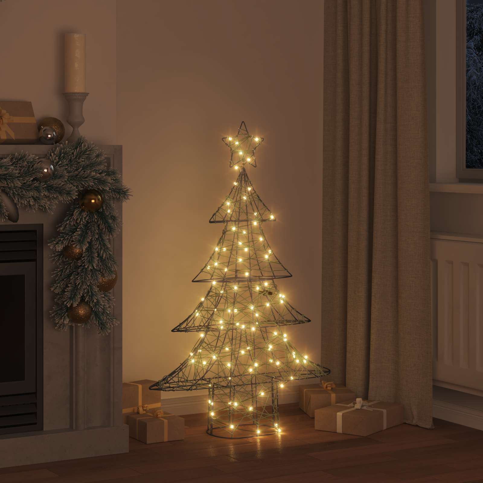 Albero di Natale 120 LED Bianco caldo 150 cm Rattan