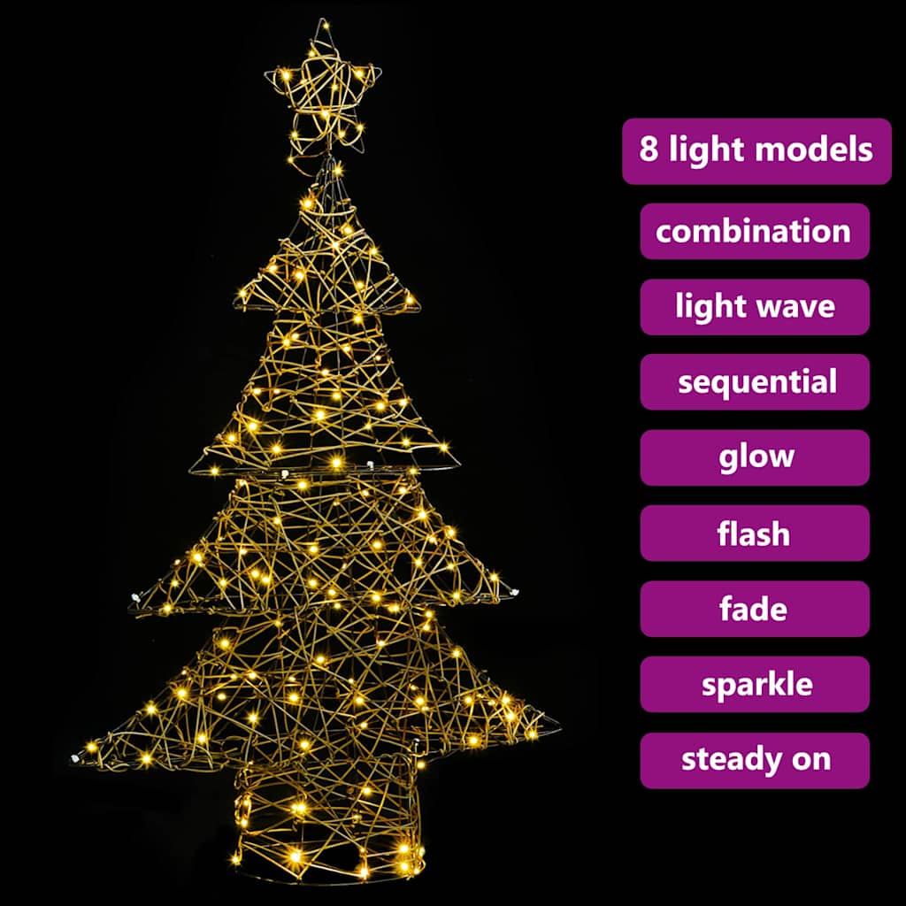 Albero di Natale 120 LED Bianco caldo 150 cm Rattan
