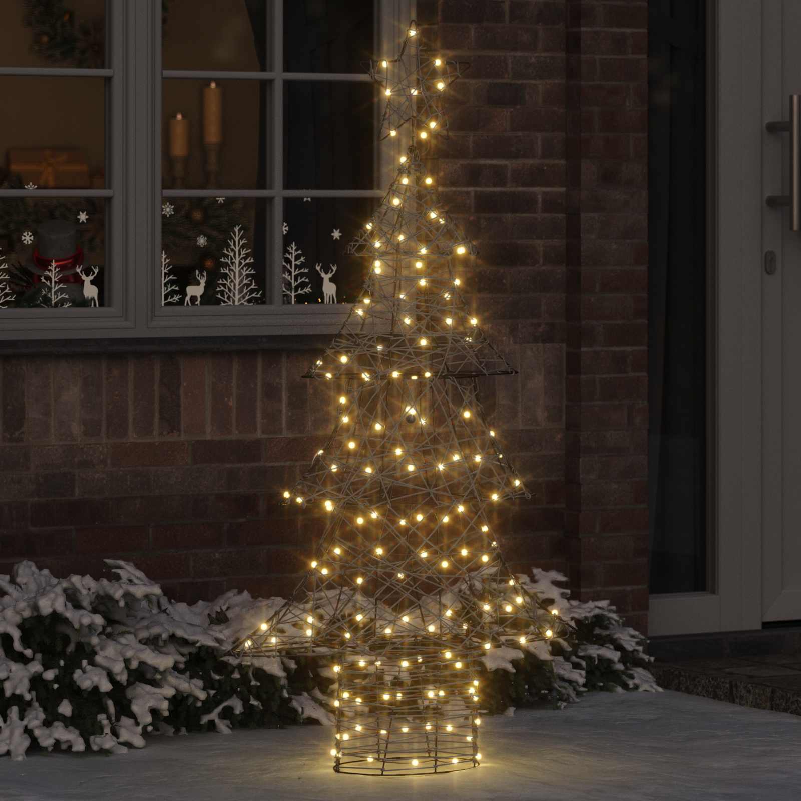 Albero di Natale 160 LED Bianco caldo 150 cm Rattan