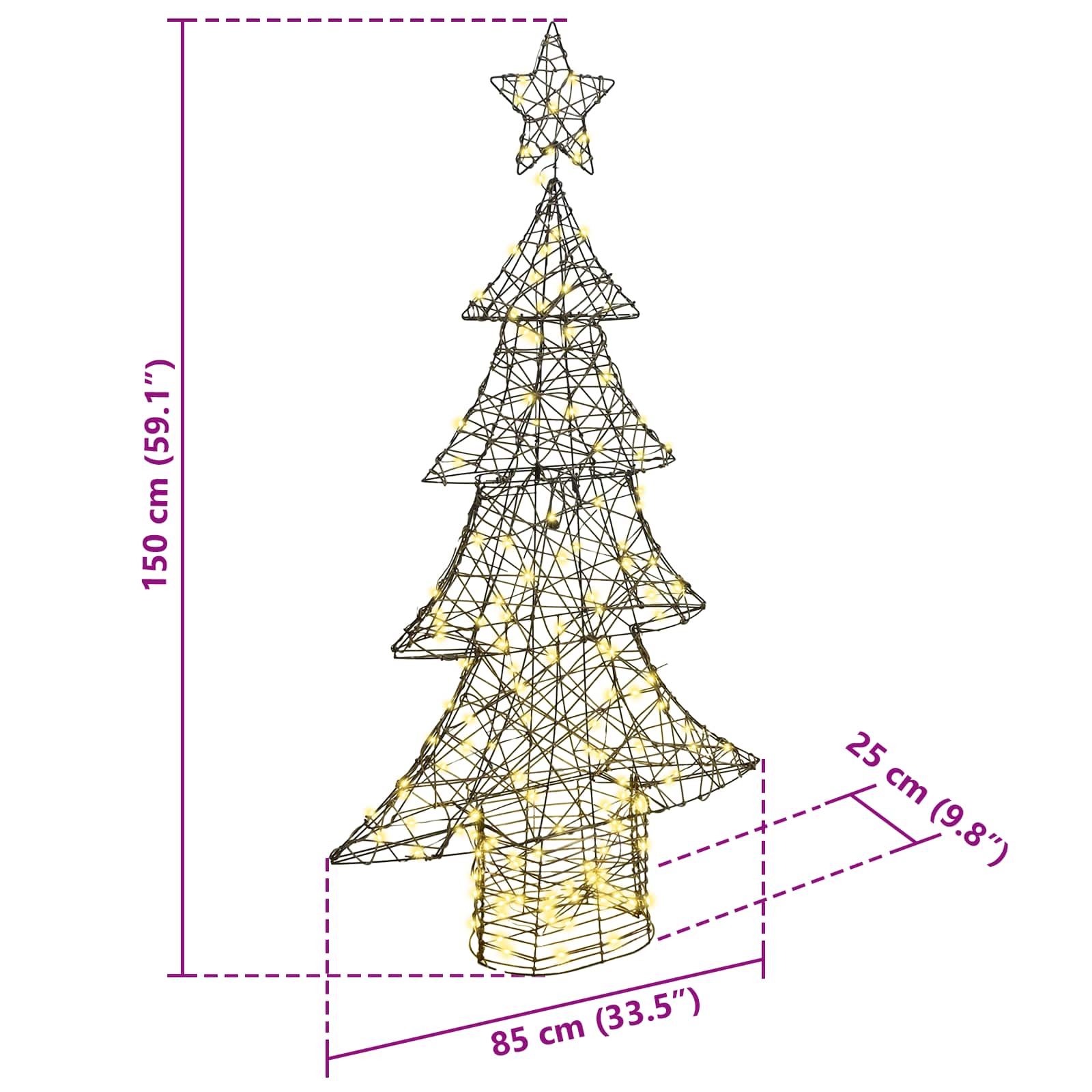 Albero di Natale 160 LED Bianco caldo 150 cm Rattan